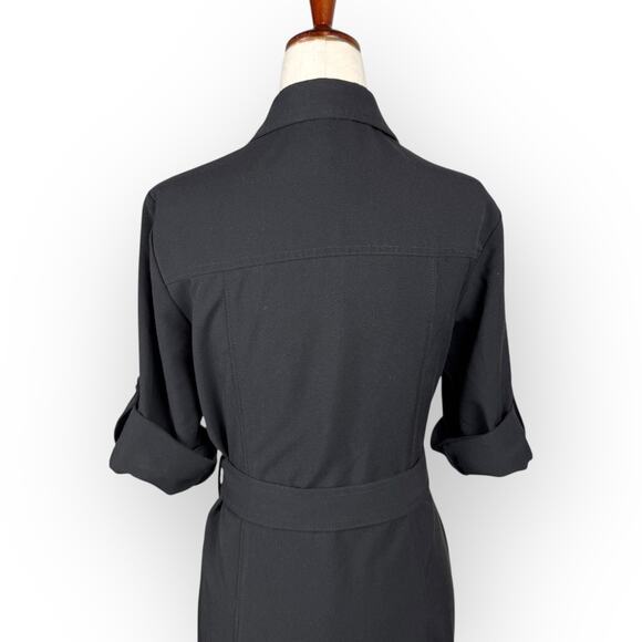 Sharagano Black Front Zip Dress with Cinch Waist Belt Cuffed Sleeves Size 4 - Picture 10 of 13